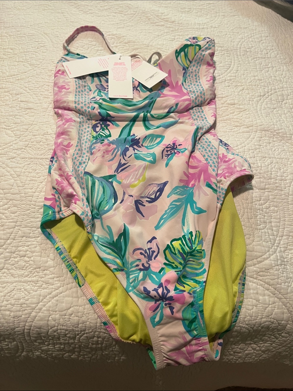 Lilly Pulitzer Girls Floral One-Piece Swimsuit in Pink, Green & Blue